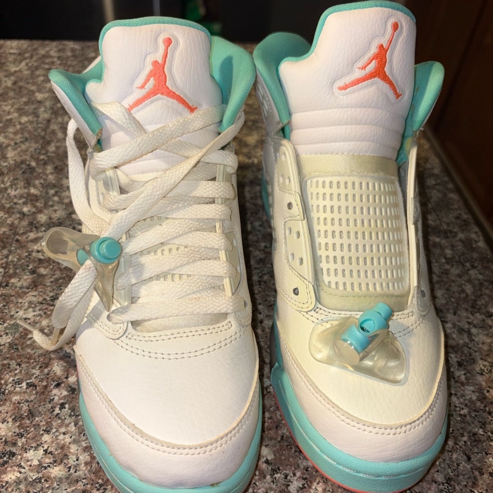 Jordan Kids White Teal Coral Sneakers